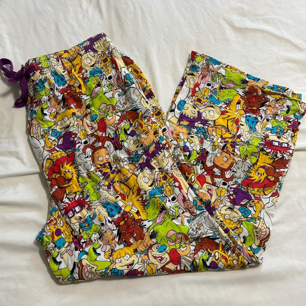 Nickelodeon 90s Cartoon Collage Pajama Pants 2XL Rugrats Ren Stimpy Rocko Cotton